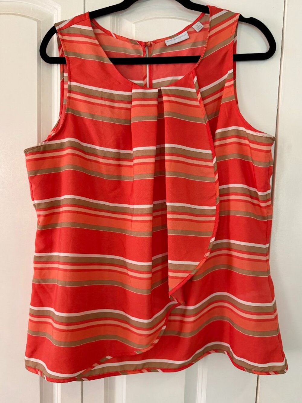 New York & Company Striped Sleeveless Blouse | Coral/Tan | Size XL